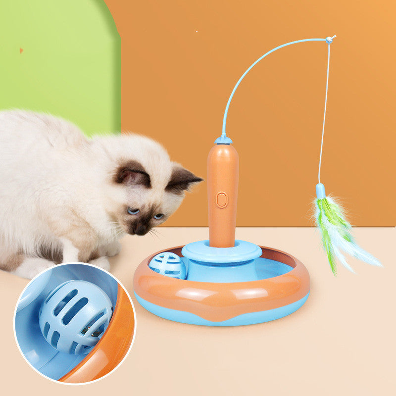 2-in-1 Interactive Cat Toy with Feather & Turntable