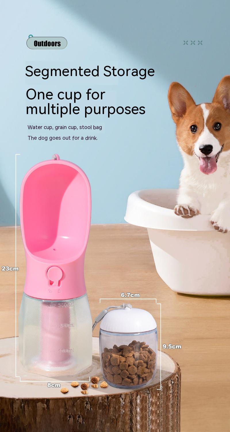 3-in-1 Portable Dog Water Bottle with Food Storage & Waste Bag Dispenser